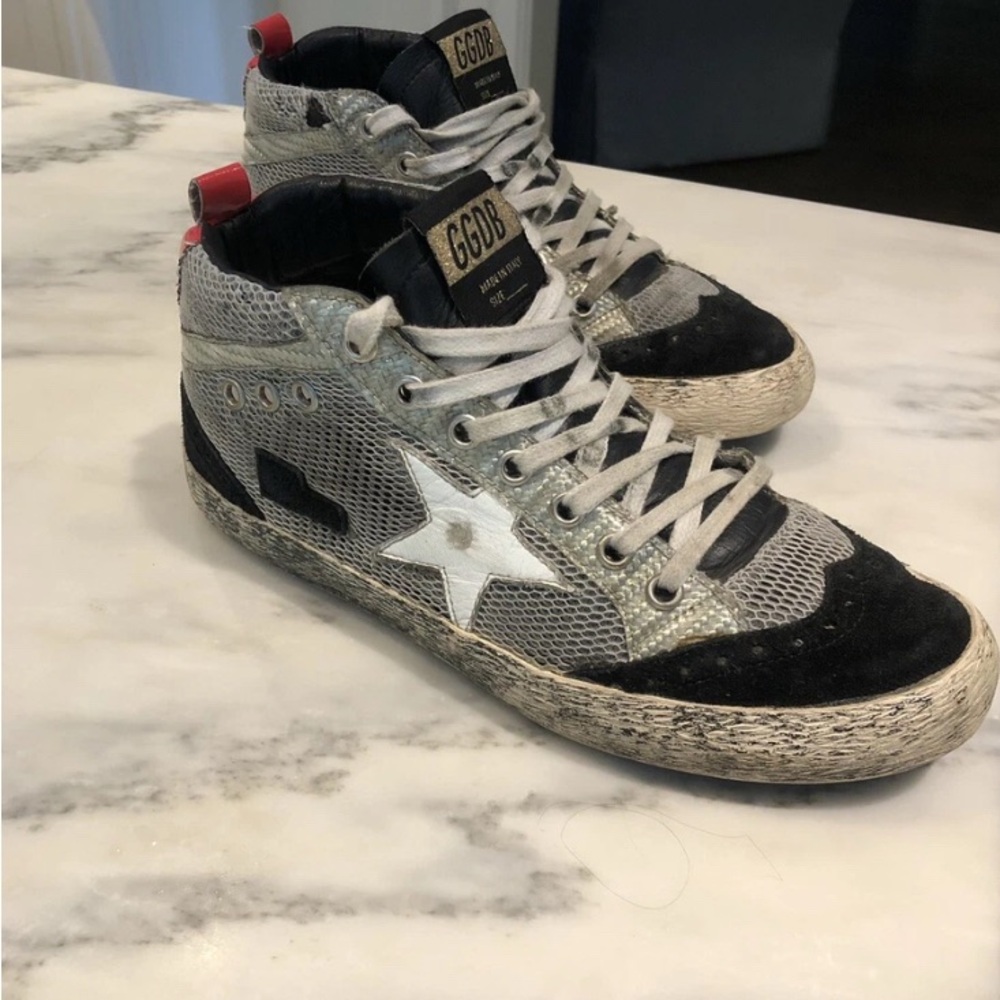 Golden Goose High-Top Sneakers with Star and Red Accents